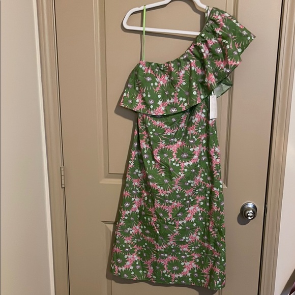 Flora Bea Dresses & Skirts - One Shoulder Green Floral Dress